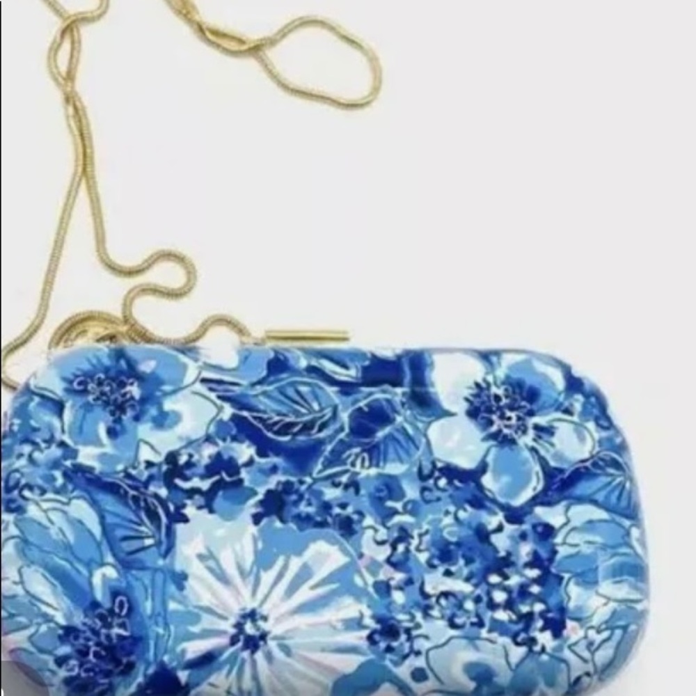 Lilly Pulitzer Acrylic Coral Blue Clutch Crossbody With Gold Chain